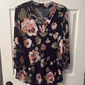Dear Scarlett Lizzy-Floral V-Neck Women's Top - Black, Olive,& Peach